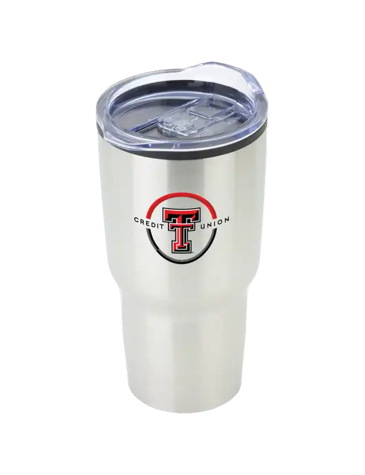 Odyssey Silver 30 oz Travel Tumbler w/Texas Tech CU Logo
