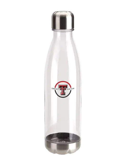 Bayside Tritan Clear 25 oz Bottle with Stainless Base and Cap w/Texas Tech CU Logo