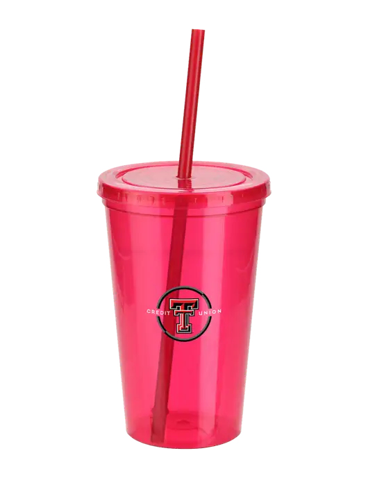 Sorrento Red 16 oz Tumbler with Lid & Straw w/Texas Tech CU Logo
