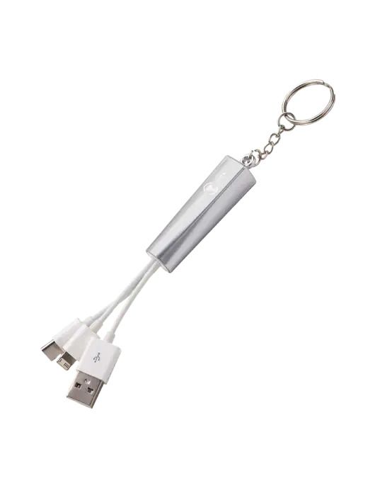 Silver Light-Up Charging Cable with Key Ring w/Texas Tech CU Logo