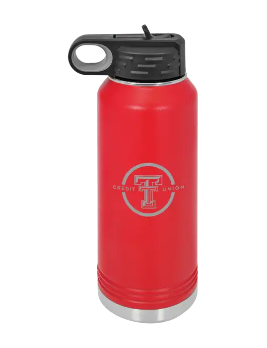 Polar Camel 32 oz Powder Coated Red Vacuum Insulated Water Bottle w/Texas Tech CU Logo
