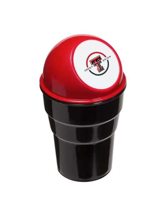 Red Car Cup Holder Trash Can w/Texas Tech CU Logo