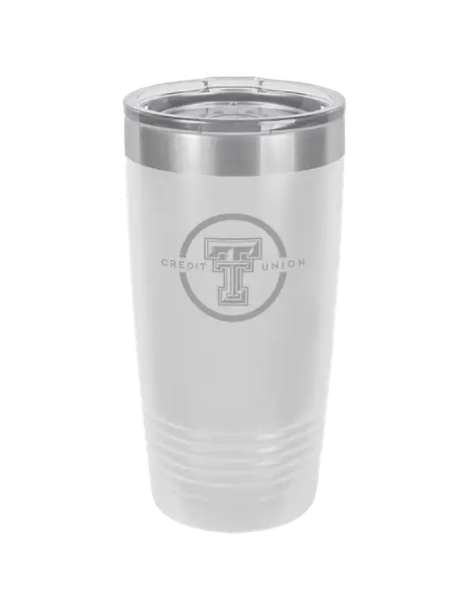 Polar Camel 20 oz Powder Coated White Vacuum Insulated Tumbler  w/Texas Tech CU Logo