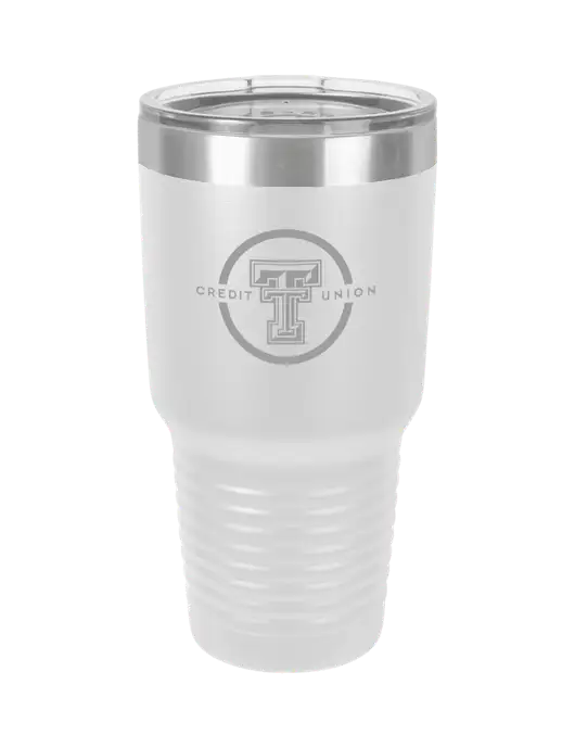 Polar Camel 30 oz Powder Coated White Vacuum Insulated Tumbler  w/Texas Tech CU Logo