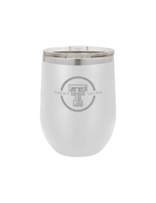Polar Camel 12 oz Powder Coated White Vacuum Insulated Stemless Wine Tumbler w/Texas Tech CU Logo