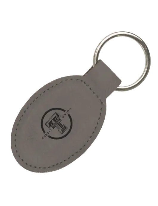 Grey Leatherette Oval Keychain w/Texas Tech CU Logo