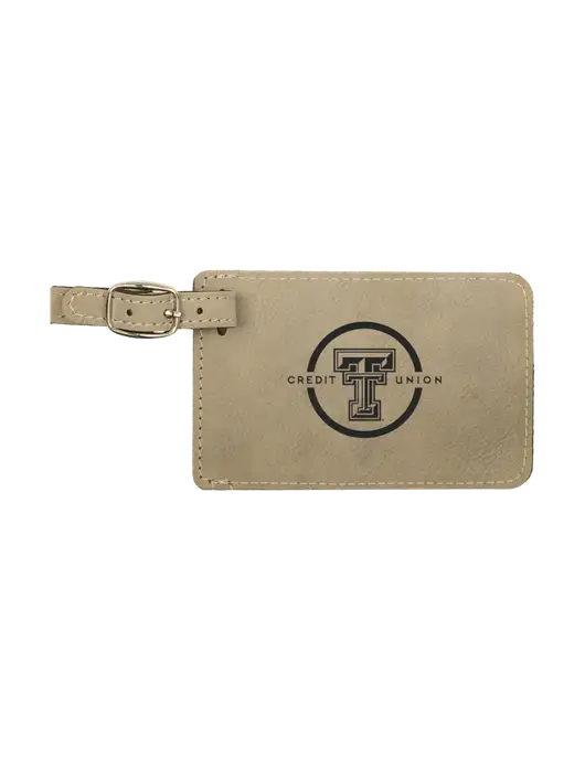 Tan Leatherette Luggage Tag w/Texas Tech CU Logo