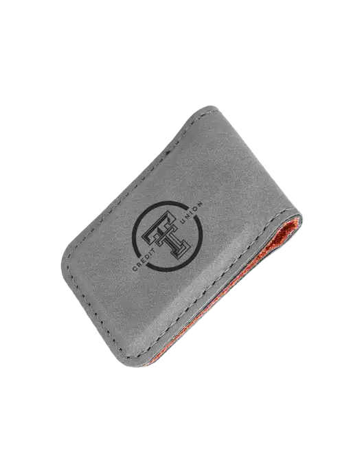 Gray Leatherette Money Clip w/Texas Tech CU Logo