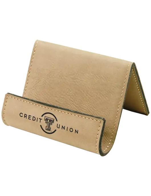 Tan Leatherette Card & Phone Holder w/Texas Tech CU Logo