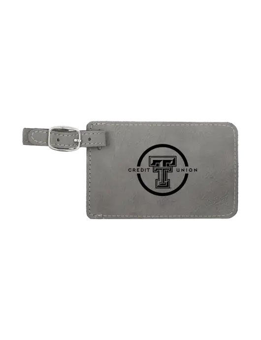 Grey Leatherette Luggage Tag w/Texas Tech CU Logo