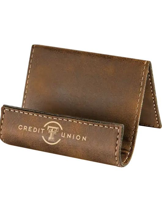 Rustic Leatherette Card & Phone Holder w/Texas Tech CU Logo