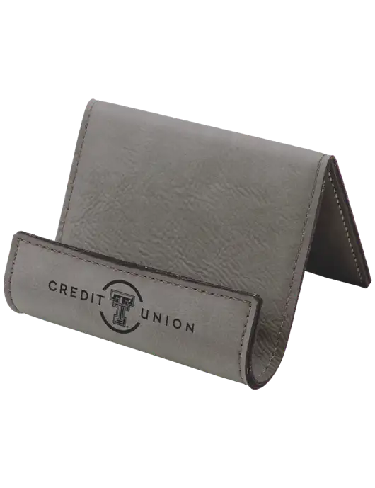 Grey Leatherette Card & Phone Holder w/Texas Tech CU Logo