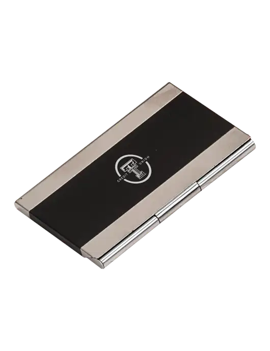 Black 3.75 x 2.5 Business Card Holder w/Texas Tech CU Logo