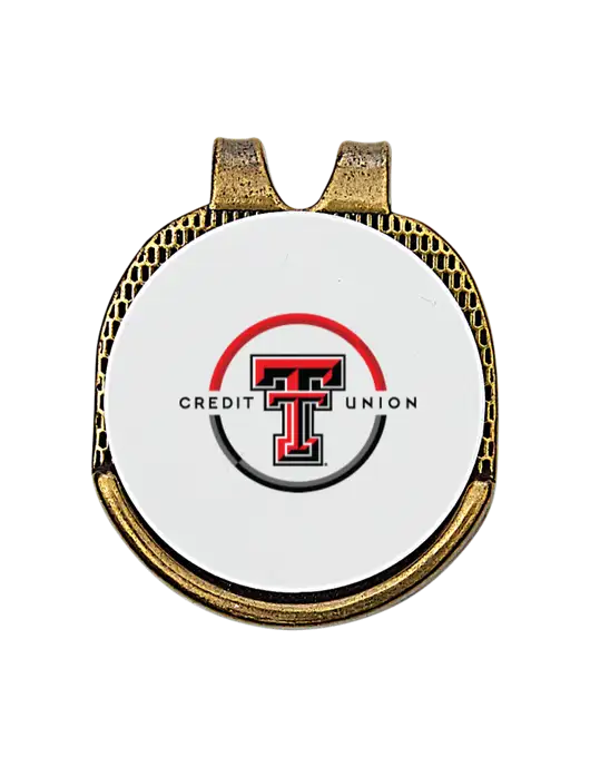 Antique Gold Hat Clip w/Golf Ball Marker w/Texas Tech CU Logo