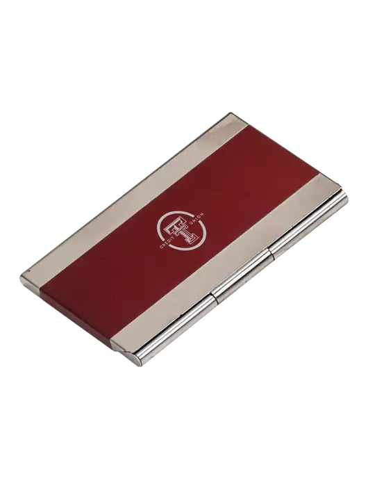 Red 3.75 x 2.5 Business Card Holder w/Texas Tech CU Logo