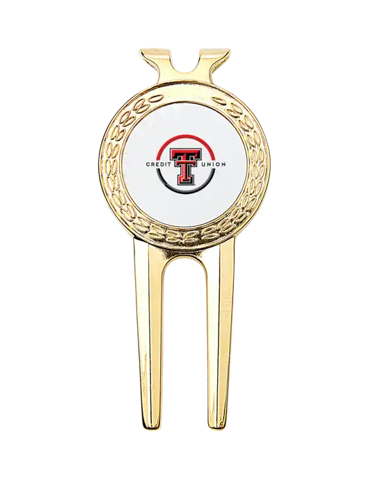 Gold Divot Tool, 1.5 x 3 w/Texas Tech CU Logo