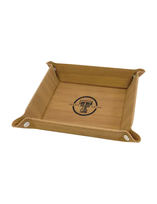 Bamboo Leatherette Valet Tray, 6 x 6 w/Texas Tech CU Logo