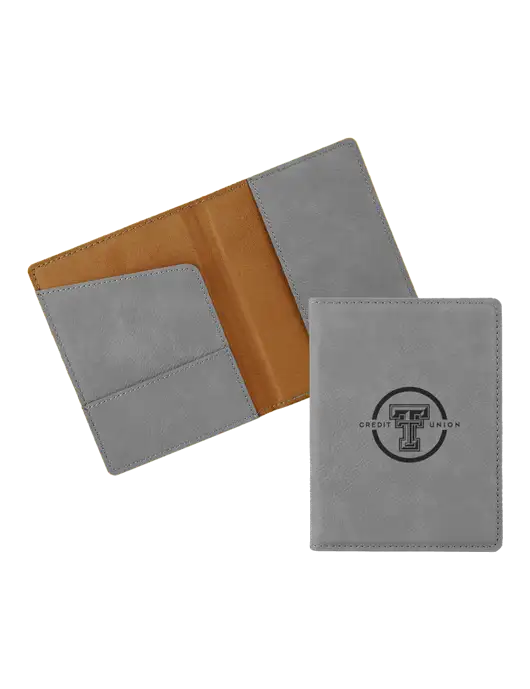 Grey Leatherette Passport Holder w/Texas Tech CU Logo