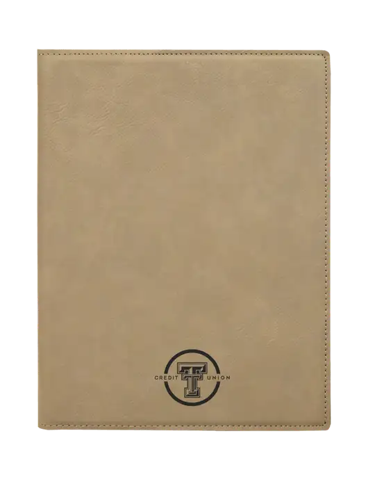 Tan Leatherette 7 x 9 Portfolio with Notepad w/Texas Tech CU Logo