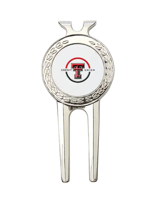 Silver Divot Tool, 1.5 x 3 w/Texas Tech CU Logo