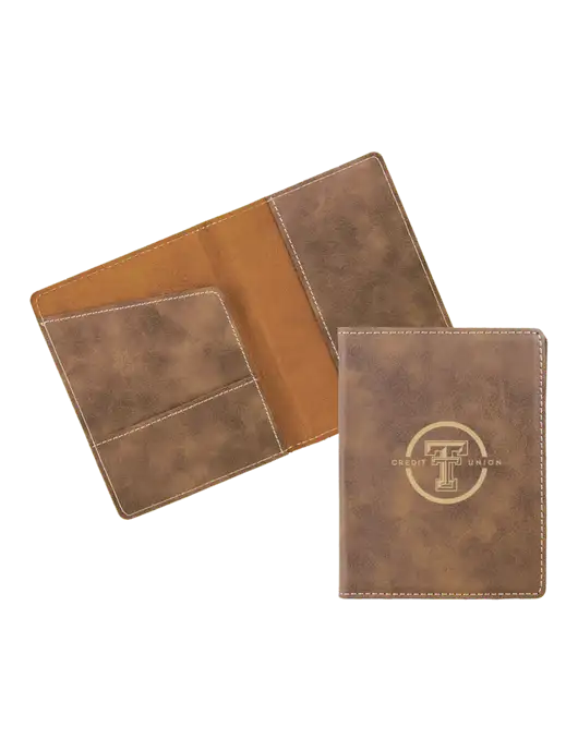 Rustic Leatherette Passport Holder w/Texas Tech CU Logo