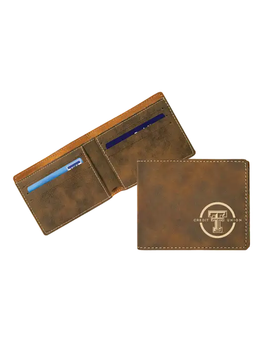 Rustic Leatherette Bifold Wallet w/Texas Tech CU Logo