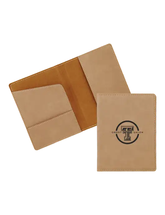 Tan Leatherette Passport Holder w/Texas Tech CU Logo