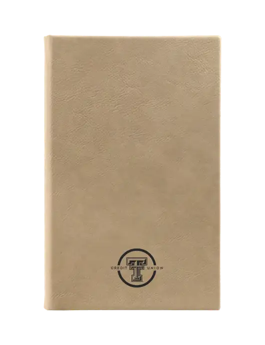 Tan Leatherette 5.25 x 8.25 Journal w/Texas Tech CU Logo