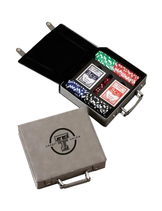 Grey Leatherette 100 Chip Poker Set w/Texas Tech CU Logo