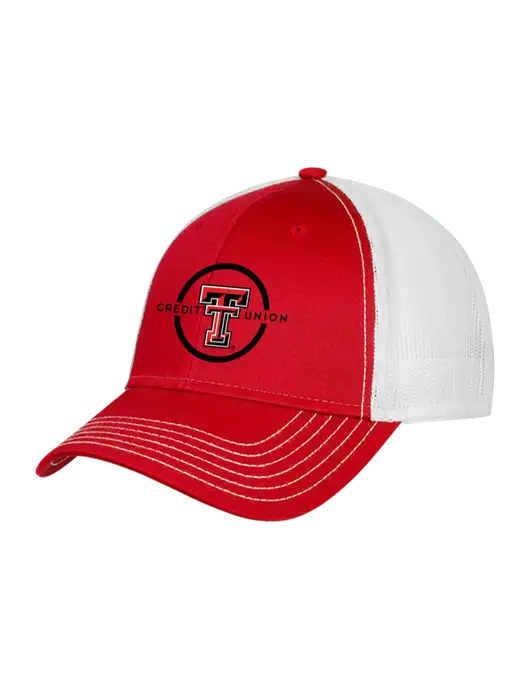 Red/White Mesh Trucker Cap Snap Back w/Texas Tech CU Logo