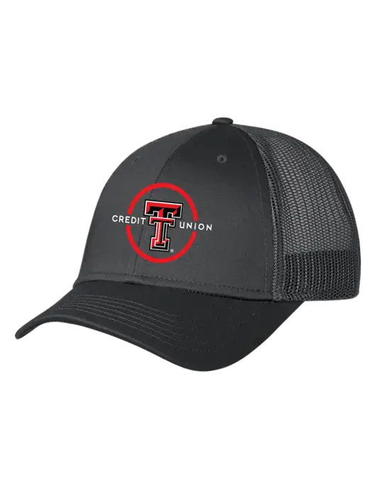 Charcoal Mesh Trucker Cap Snap Back w/Texas Tech CU Logo