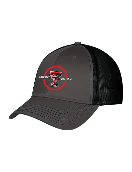 Charcoal & Black Mesh Trucker Cap Snap Back w/Texas Tech CU Logo