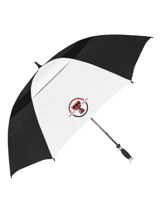 Black/White Vented Typhoon Tamer Golf Umbrella w/Texas Tech CU Logo