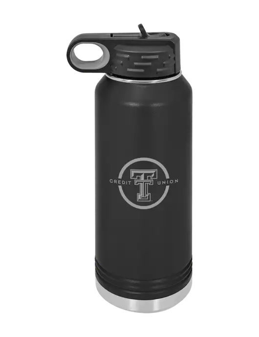 Polar Camel 32 oz Powder Coated Black Vacuum Insulated Water Bottle w/Texas Tech CU Logo