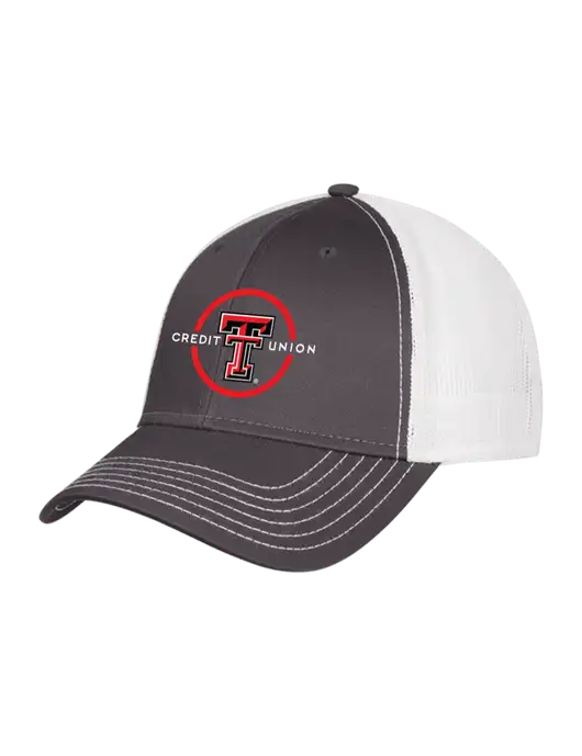 Dark Grey/White Mesh Trucker Cap Snap Back w/Texas Tech CU Logo