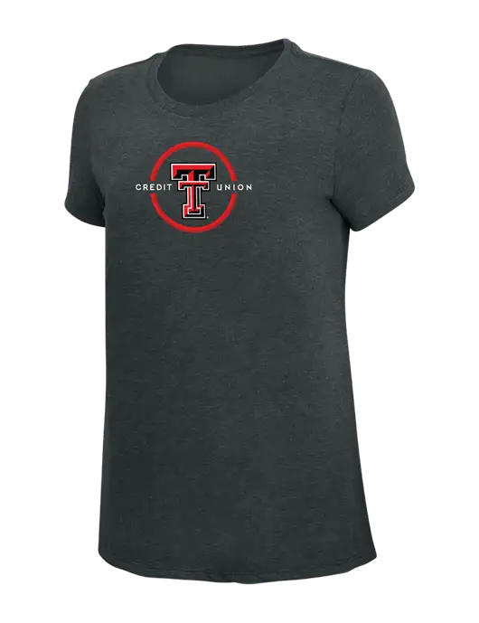 Womens Simply Soft Black Frost 4.5oz Poly/Combed Ring Spun Cotton T-Shirt w/Texas Tech CU Logo