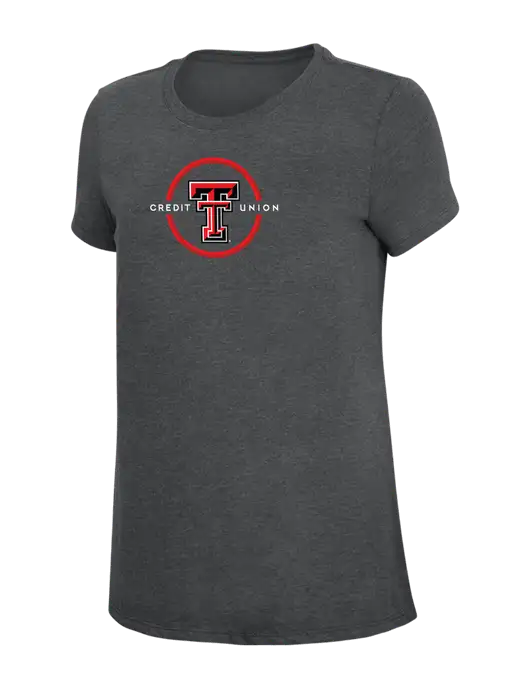 Womens Simply Soft Charcoal 4.5oz Poly/Combed Ring Spun Cotton T-Shirt w/Texas Tech CU Logo