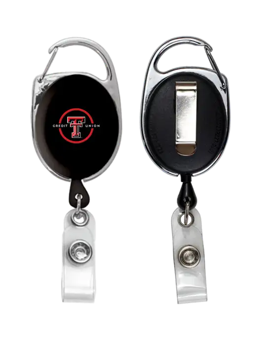 Black Carabiner Style Badge Reel and Badge Holder w/Texas Tech CU Logo