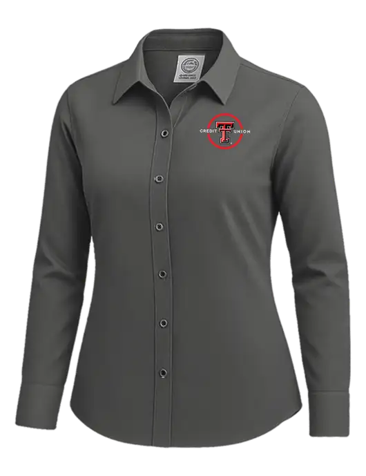 Brooks Brothers Womens Dark Grey Wrinkle-Free Stretch Nailhead Shirt w/Texas Tech CU Logo