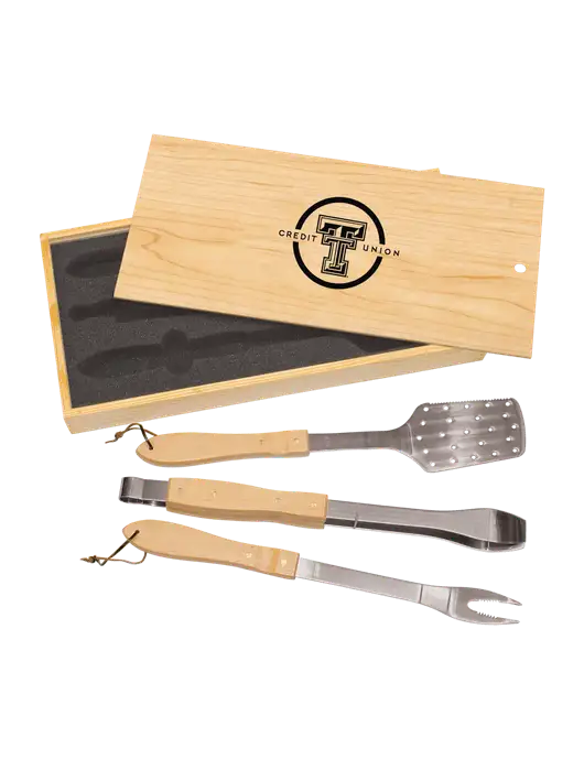 Wood BBQ Gift Set w/Texas Tech CU Logo