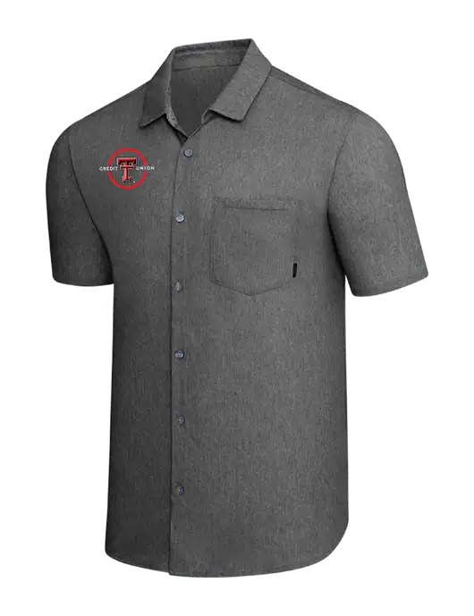 OGIO Dark Grey Heather Extend Short Sleeve Button Up Shirt w/Texas Tech CU Logo