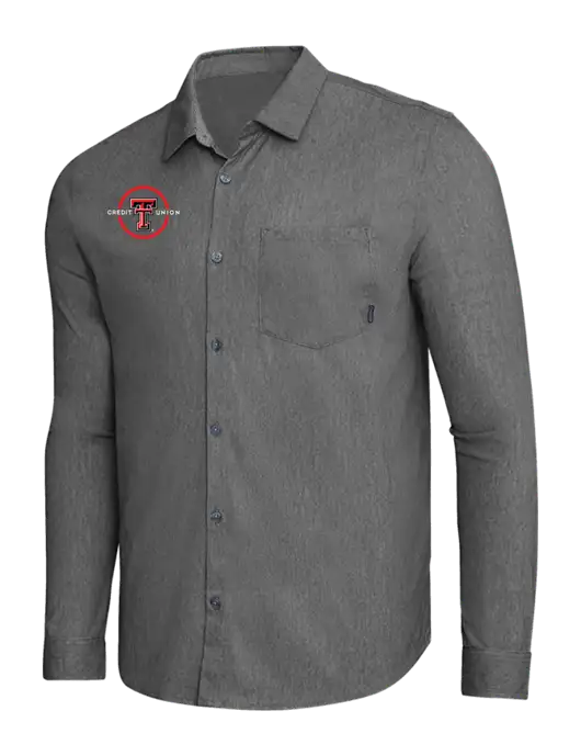 OGIO Dark Grey Heather Extend Long Sleeve Button Up Shirt w/Texas Tech CU Logo