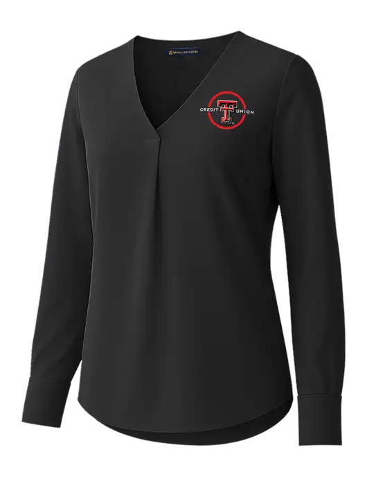 Brooks Brothers Womens Black Open-Neck Satin Blouse  w/Texas Tech CU Logo