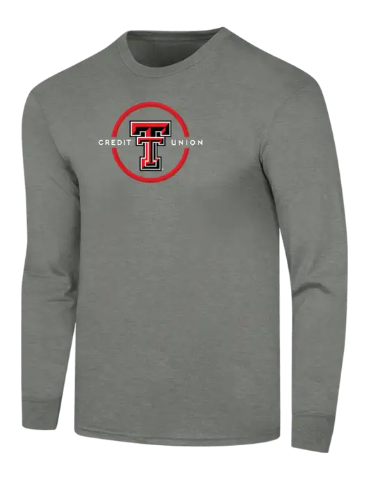 Simply Soft Long Sleeve Heathered Charcoal 4.5 oz, Poly/Combed Ring Spun Cotton T-Shirt w/Texas Tech CU Logo
