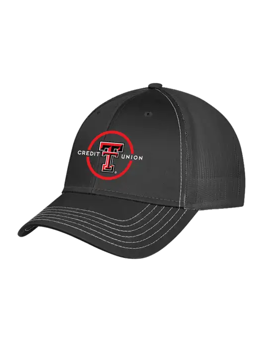 Charcoal Grey Mesh Trucker Cap Snap Back w/Texas Tech CU Logo