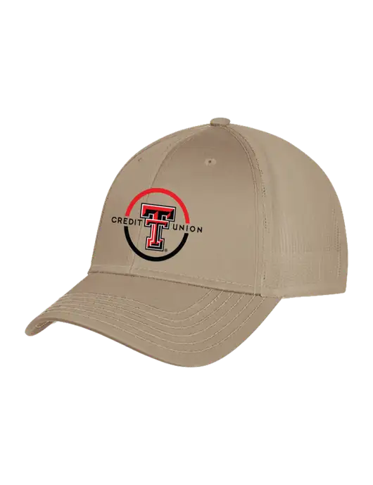 Khaki Mesh Trucker Cap Snap Back w/Texas Tech CU Logo