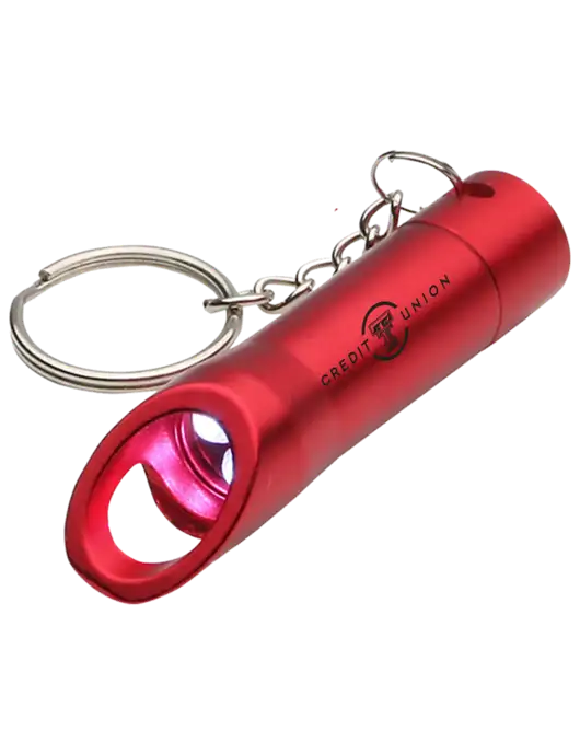 Red Pocket LED Flashlight with Bottle Opener & Keychain w/Texas Tech CU Logo