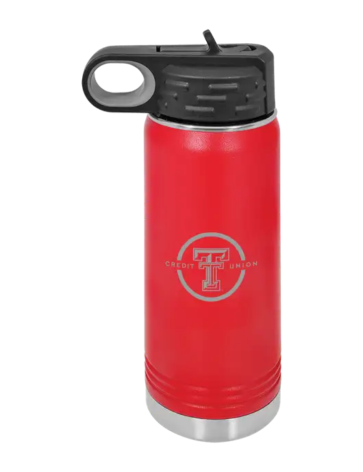 Polar Camel 20 oz Powder Coated Red Vacuum Insulated Water Bottle w/Texas Tech CU Logo