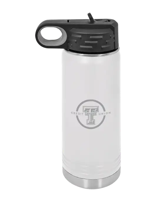 Polar Camel 20 oz Powder Coated White Vacuum Insulated Water Bottle w/Texas Tech CU Logo
