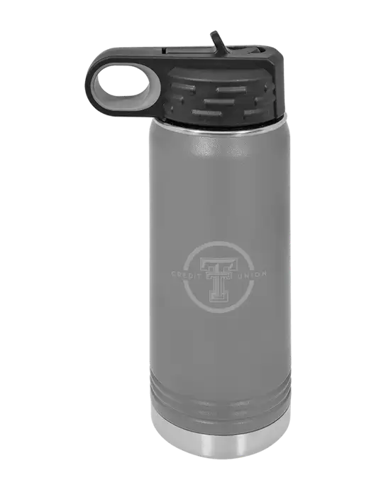 Polar Camel 20 oz Powder Coated Grey Vacuum Insulated Water Bottle w/Texas Tech CU Logo
